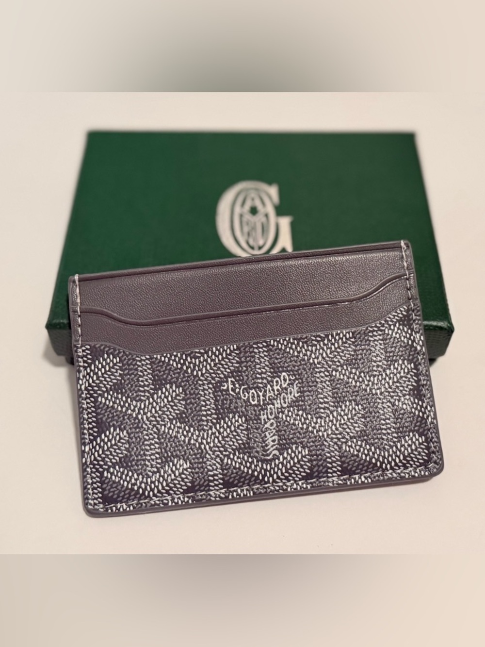 Goyard Grey Signature Card Holder with Patterned Canvas